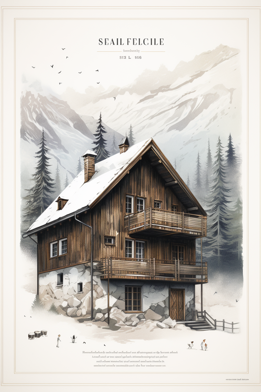 Minimalist and Realistic French Chalet Poster