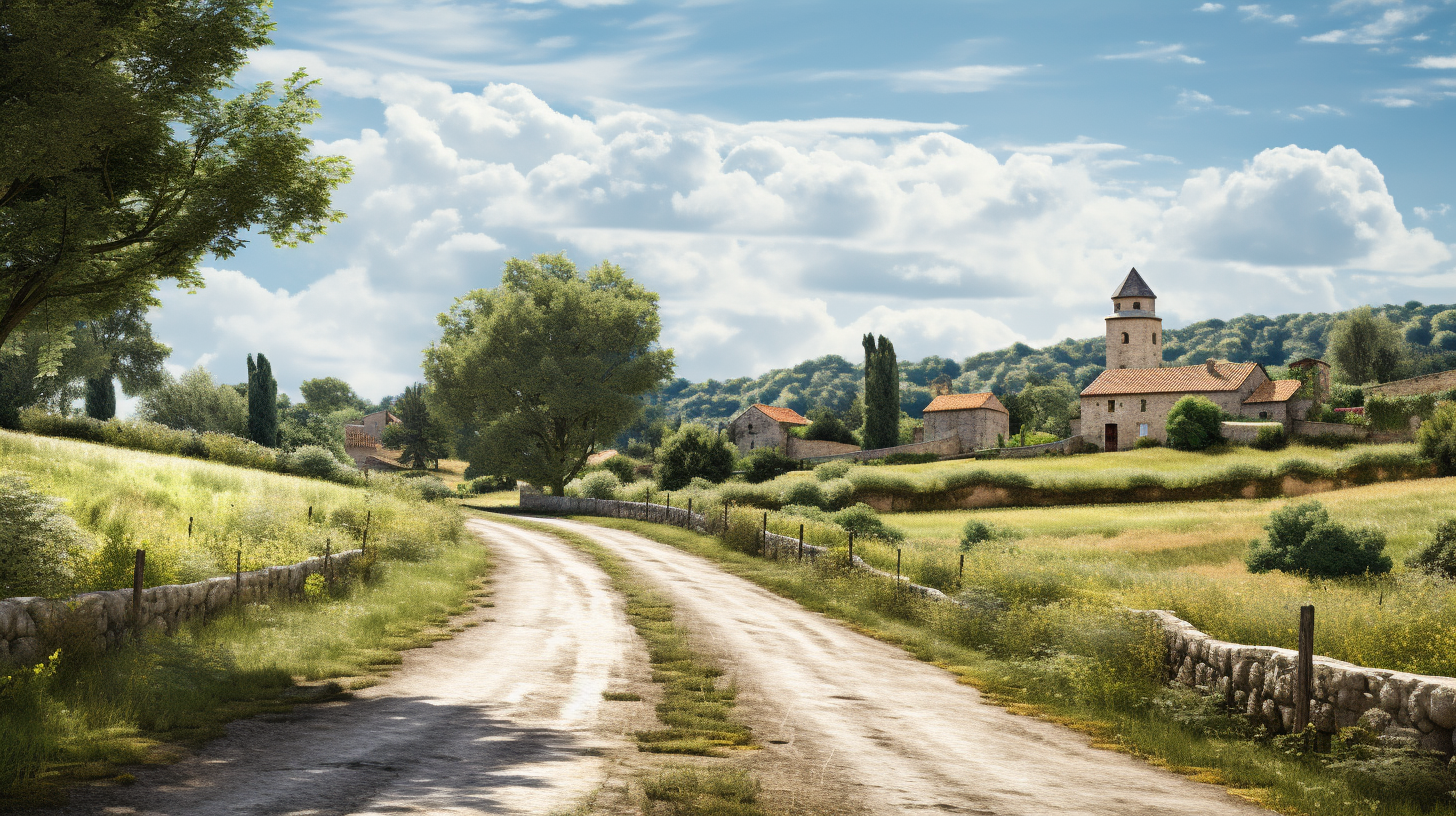 Beautiful French countryside road in daylight