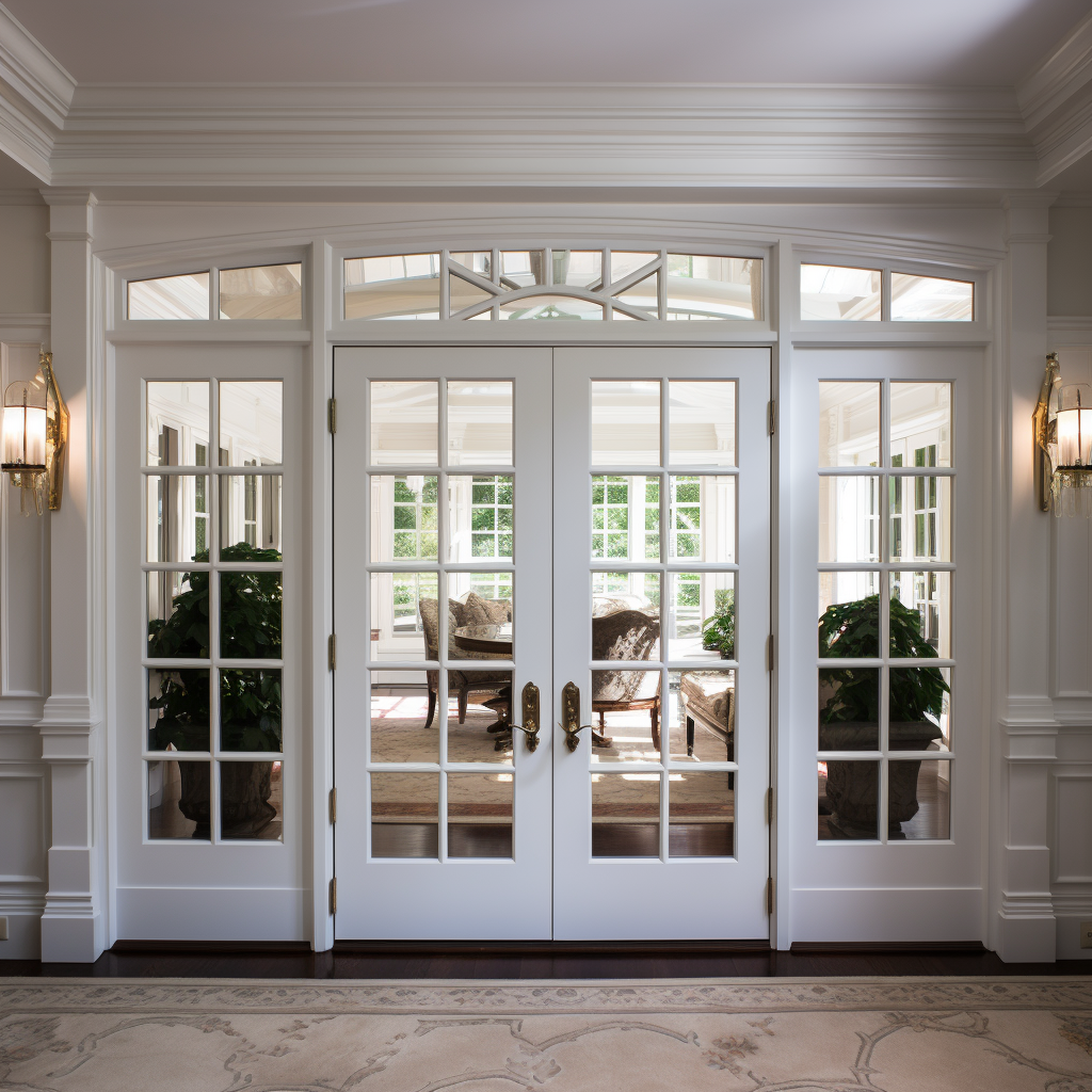 Elegant French doors with sidelites and transom