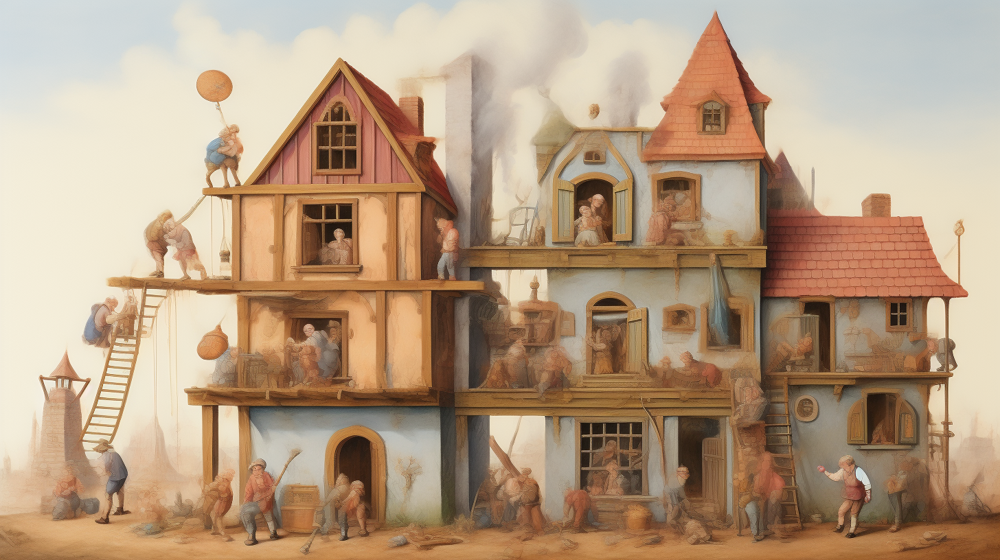 Diverse group building a whimsical home