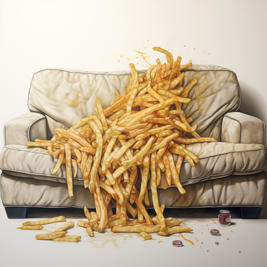 Unique artwork of a French fry on a couch