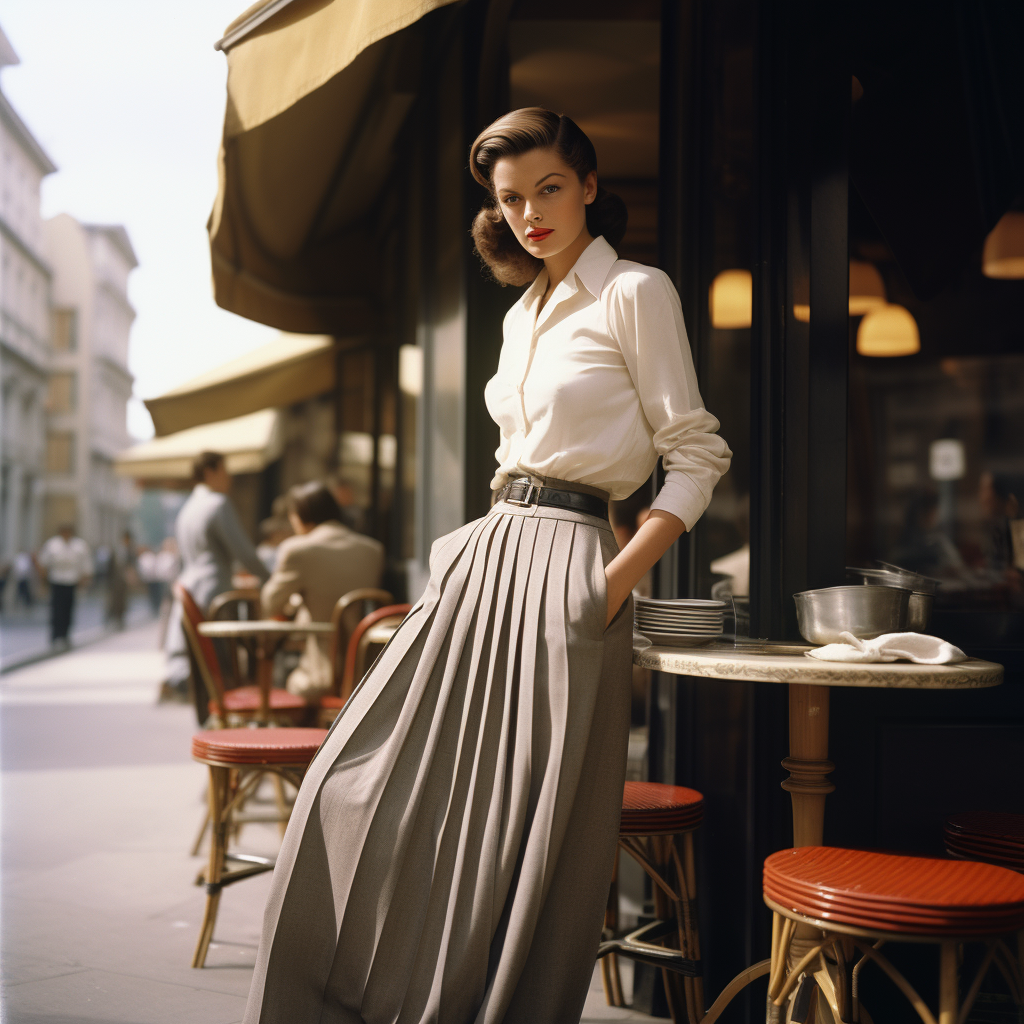 French girl in wide-leg trousers