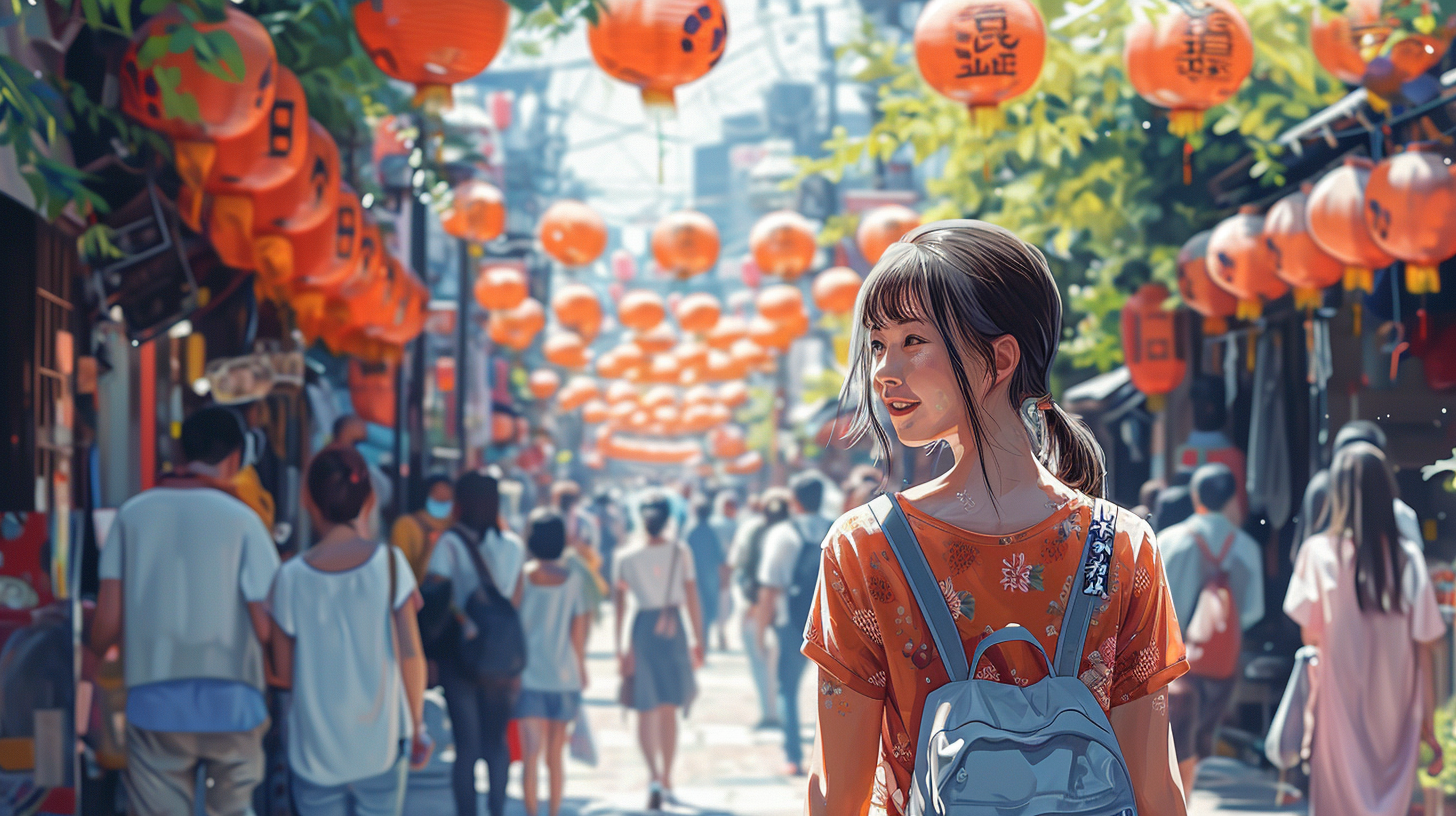 French illustration Taipei street scene