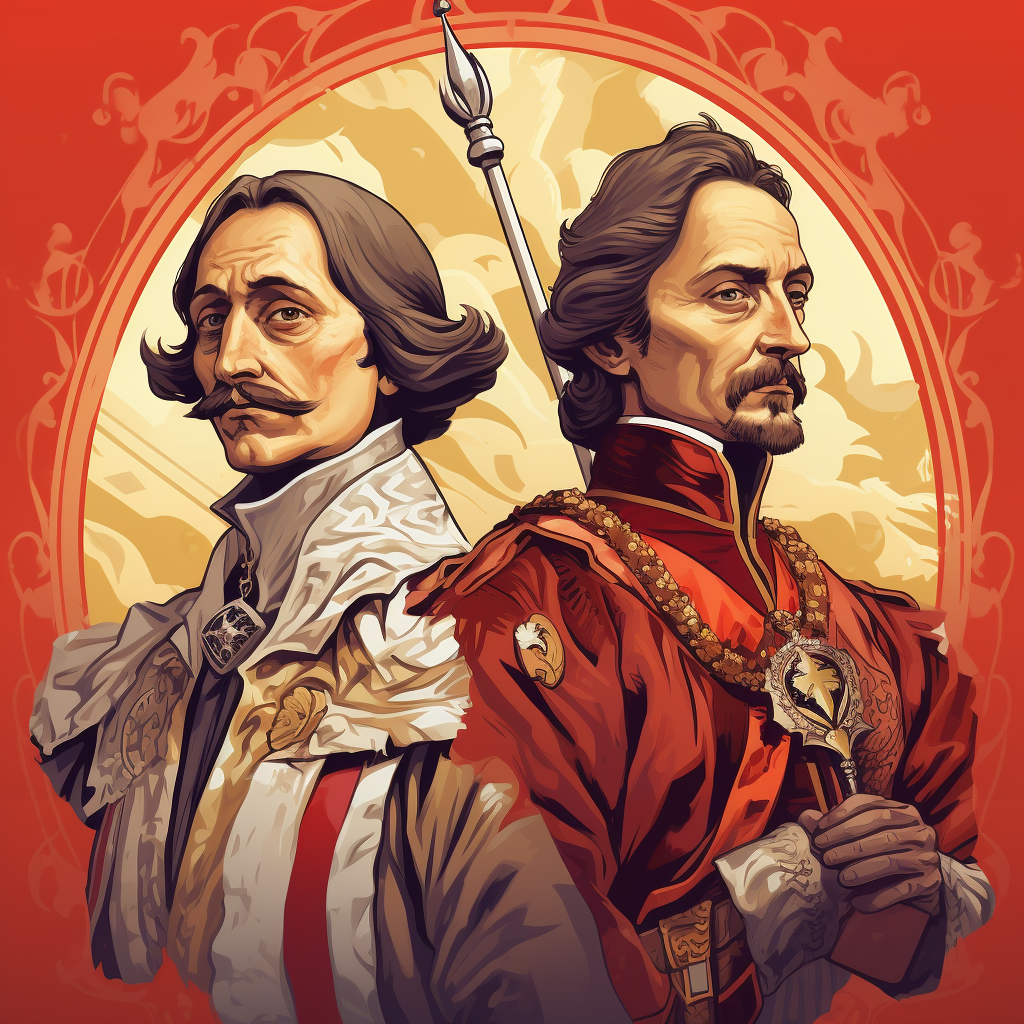 French King Louis 13 Cardinal Richelieu Illustration