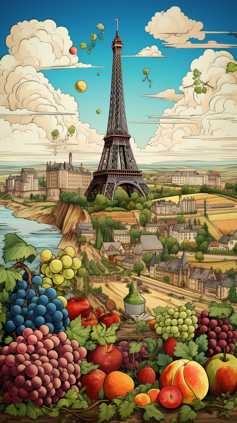 Comic-style blend depicting France's charm