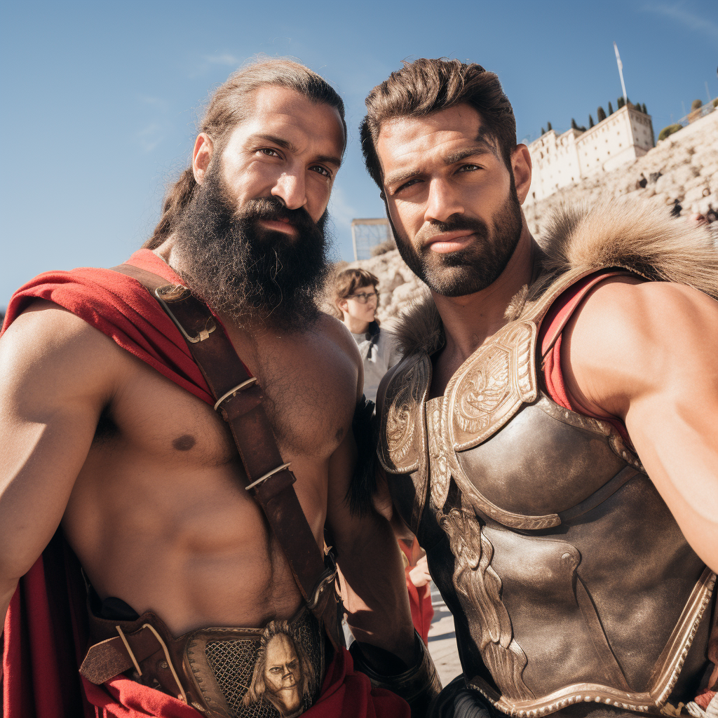 Two handsome French men at Athens Acropolis