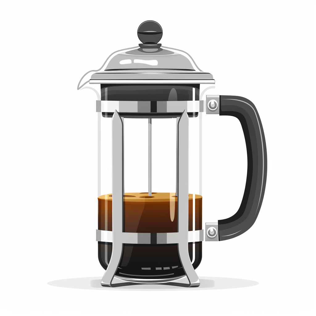 French press coffee maker on white background