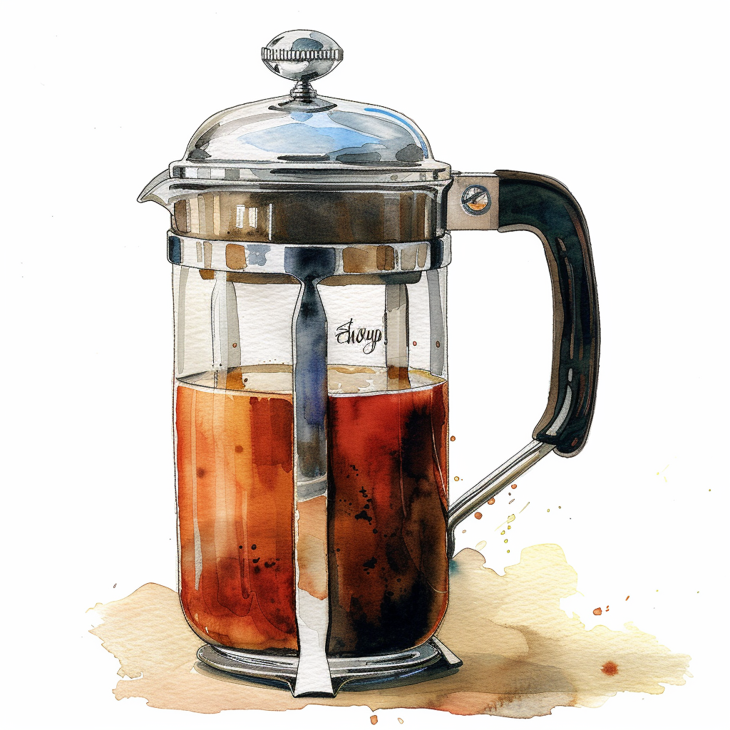 French press coffee maker watercolor white