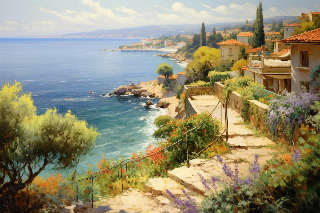 Artwork of French Riviera view