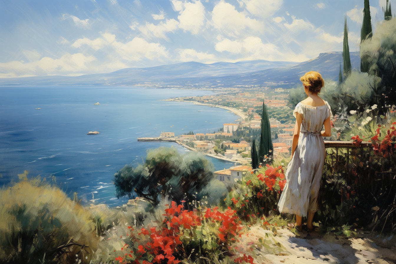 Beautiful woman enjoying French Riviera view