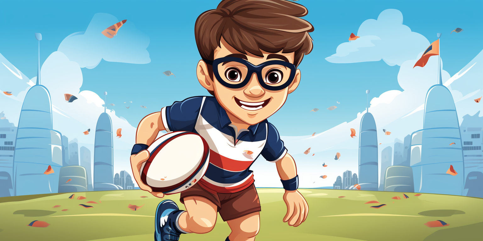 Cartoon style French rugby union themed birthday invitation