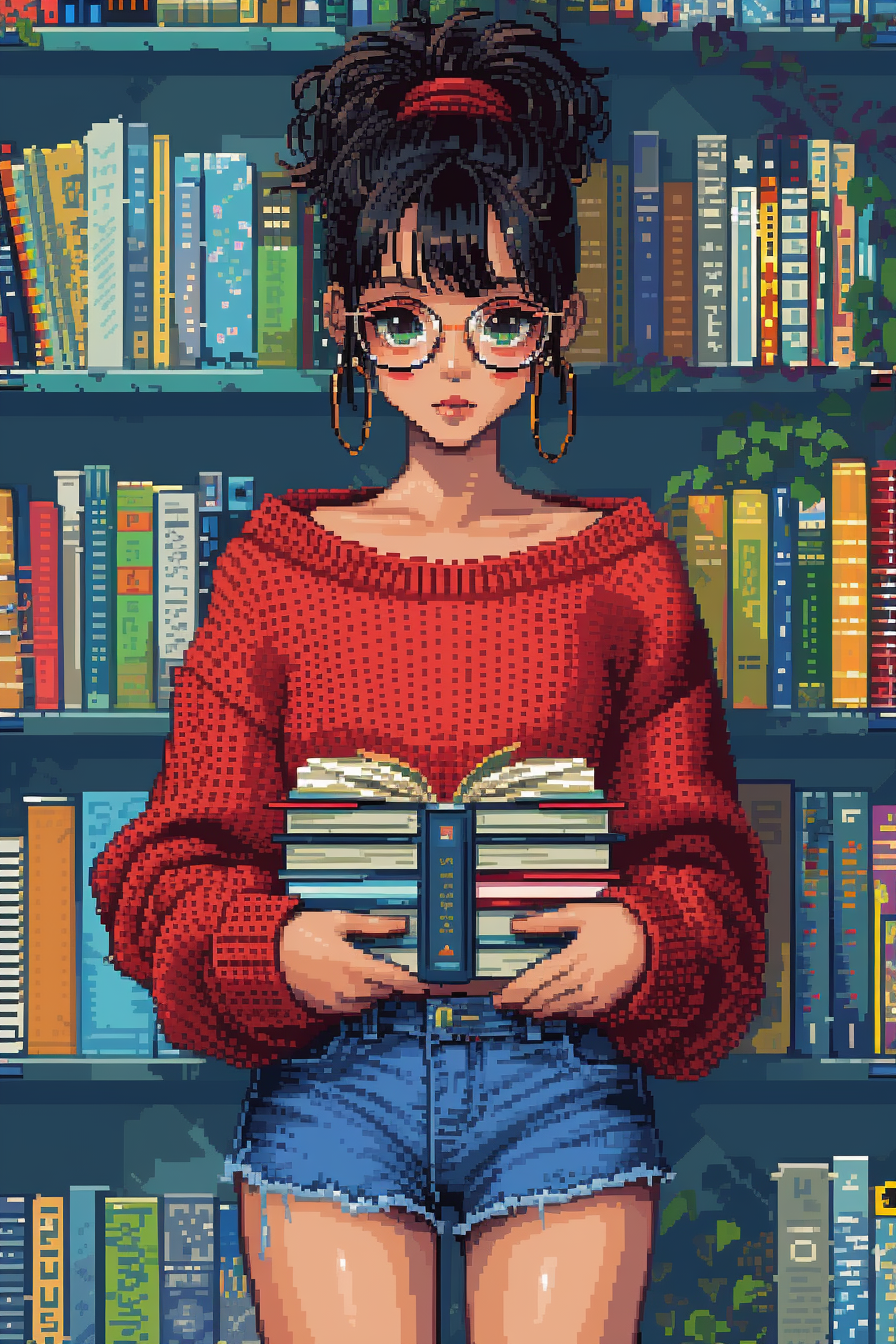 French student girl with books