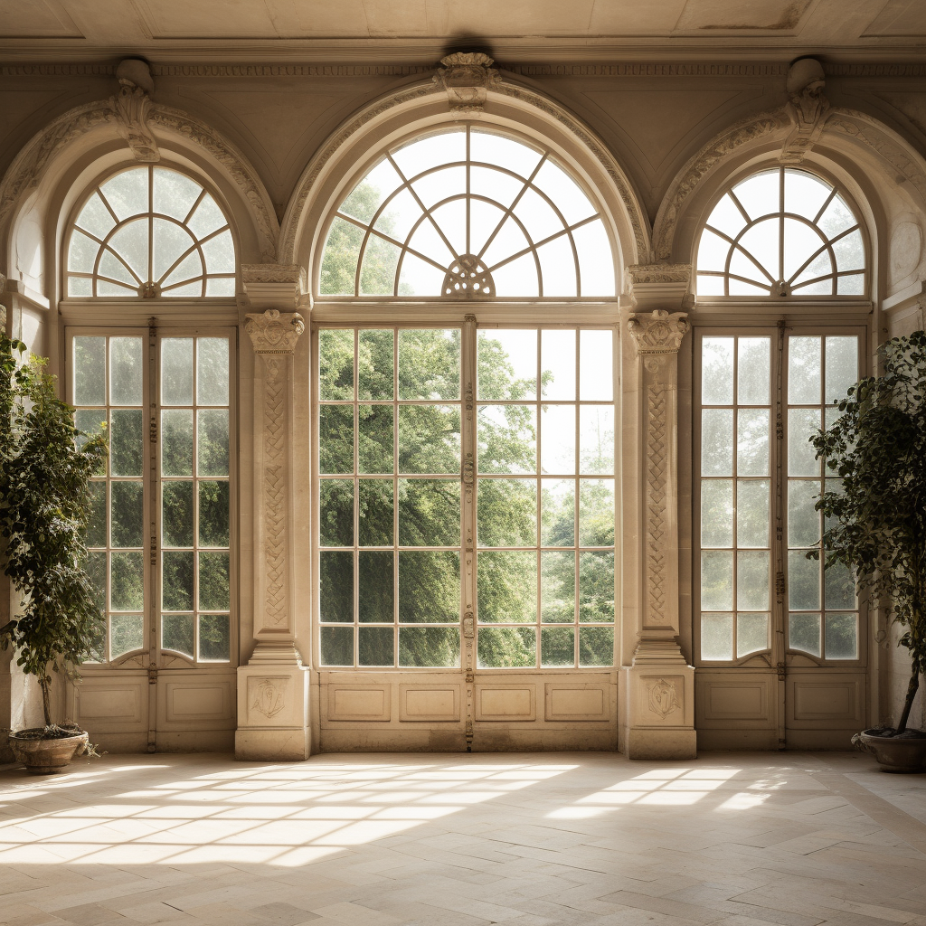 Interior view of a charming French window arch