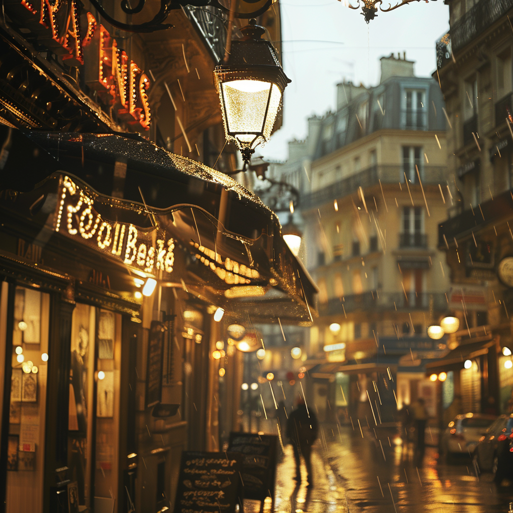 French typography rain details golden