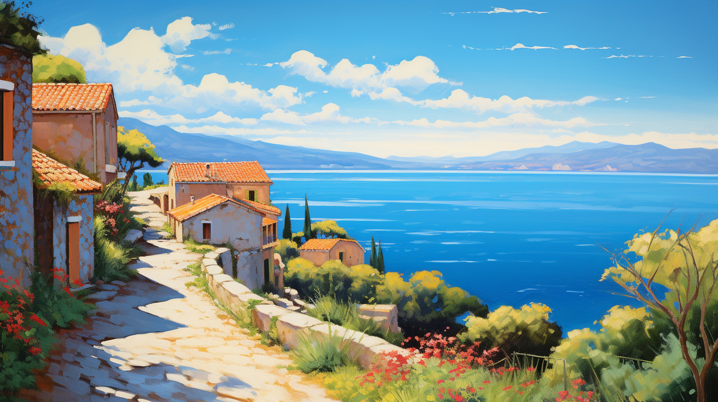 Sunny Southern French Village with Mediterranean Sea