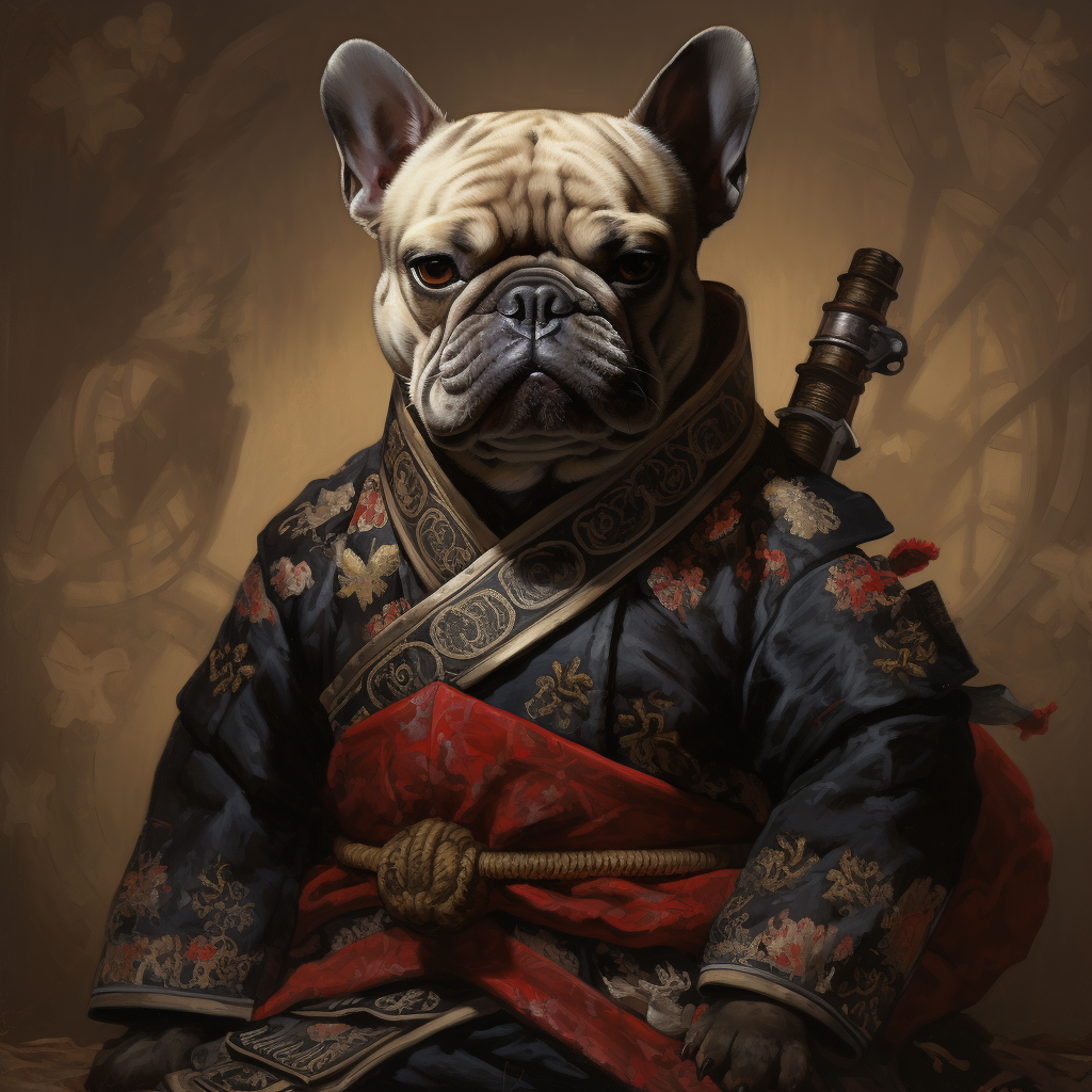 Adorable French Bulldog in Samurai Outfit Painting