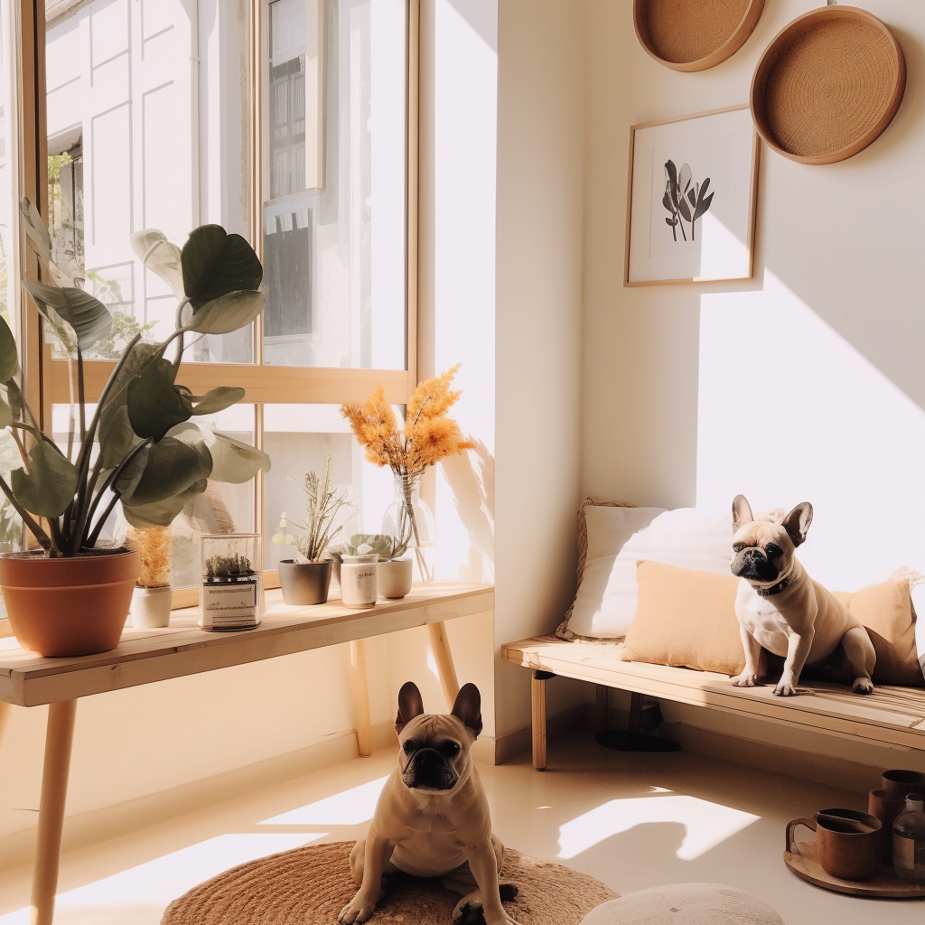 French Bulldog enjoying a sunny living room