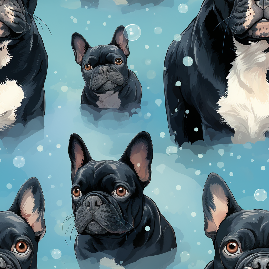 Adorable French Bulldogs with Cartoon Dot Drawing