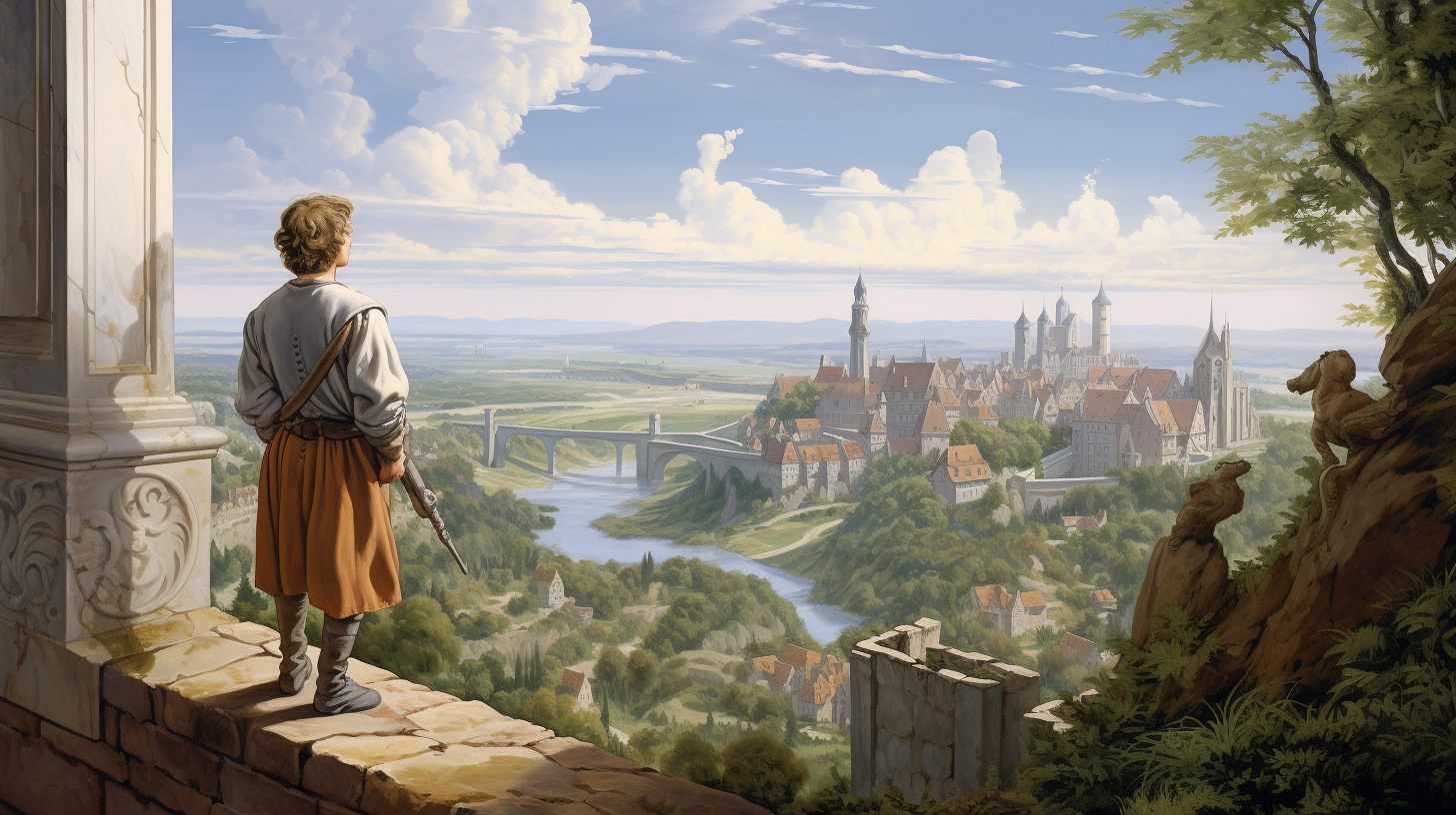 Illustration of a young builder overlooking a distant town