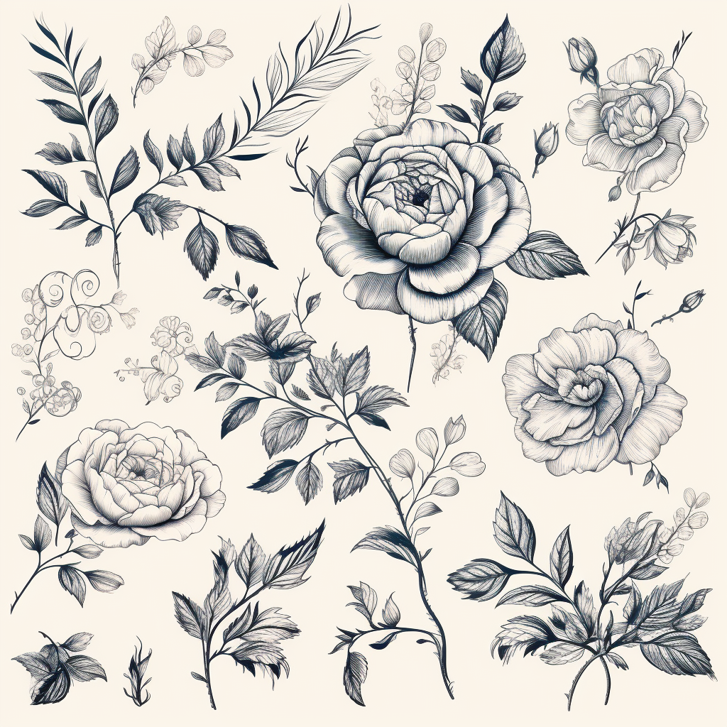 Delicate French Floral Line Drawing