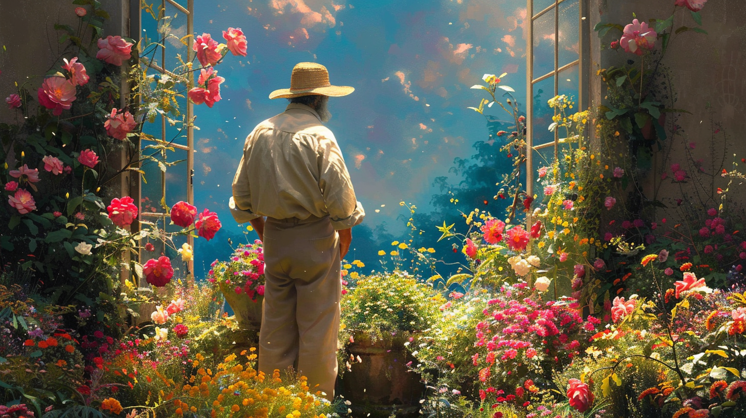 Gardener in French Garden