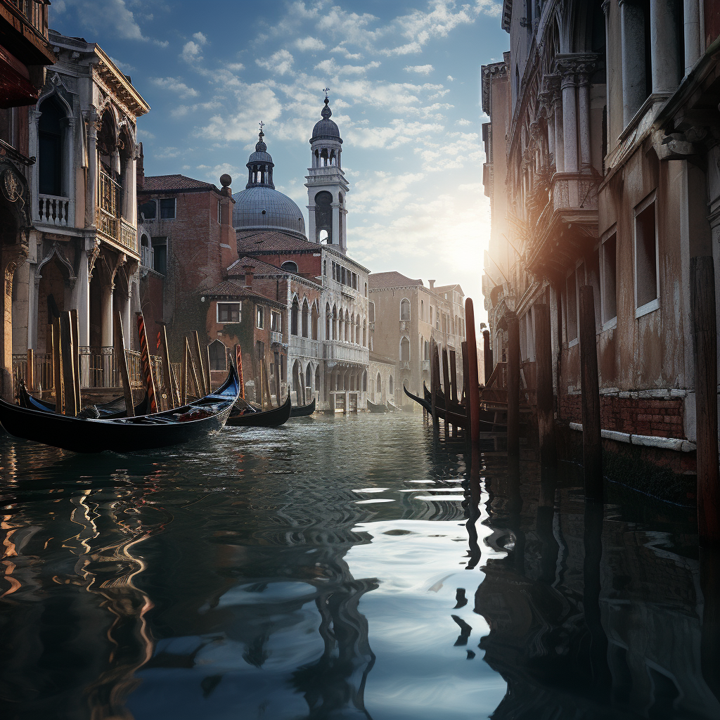 Vibrant reflection of frenetic Venecia atmosphere