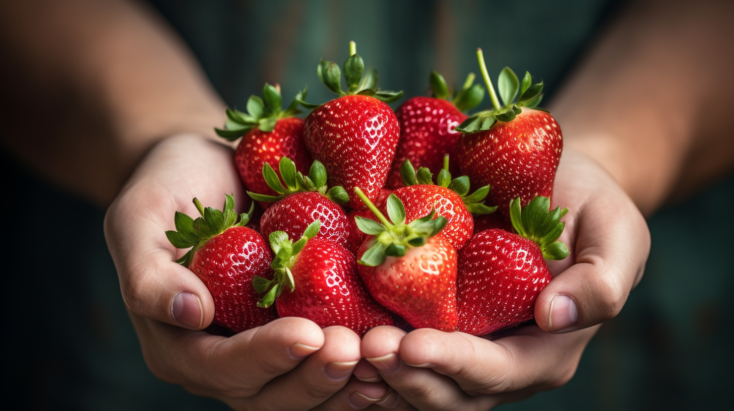 Hands holding fresh strawberries