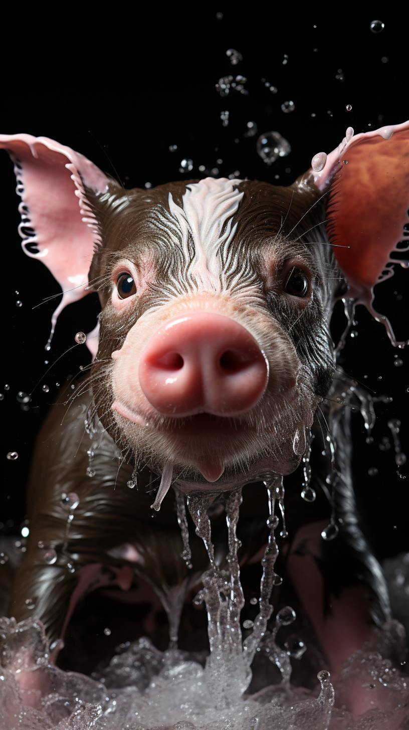 Fresh black pig ham with water splash