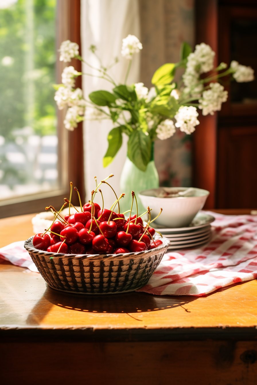 Cherries on Dining Table