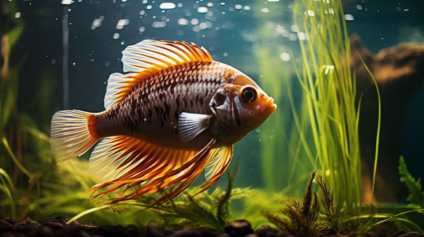 Colorful freshwater tropical fish in aquarium