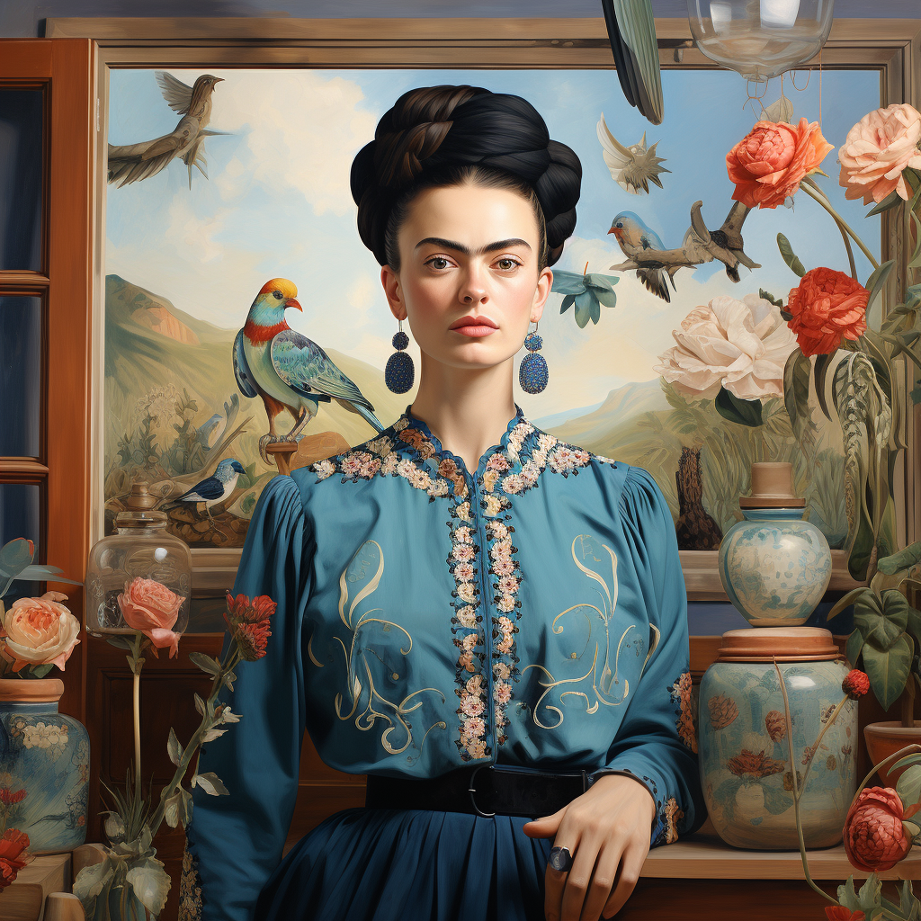 Frida Kahlo in Blue House painting