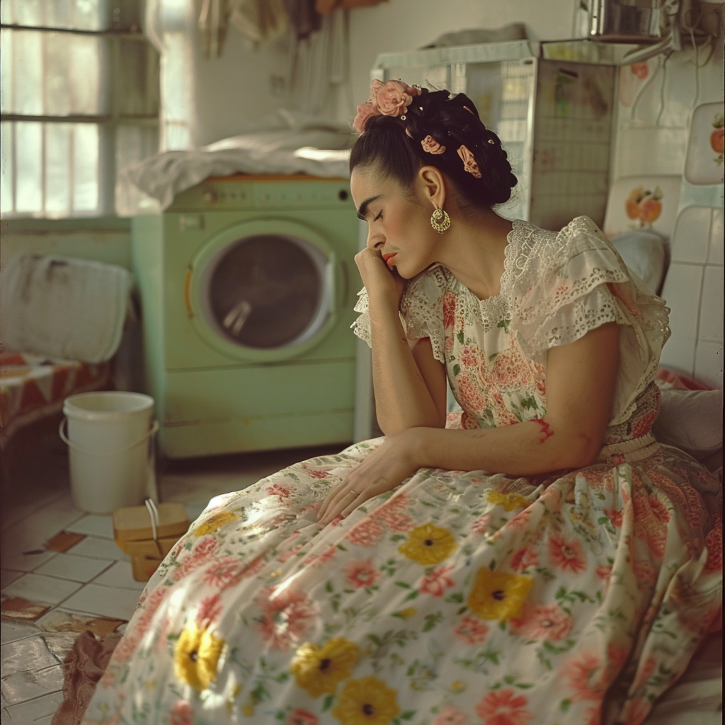 Frida Kahlo Cleaning Floor