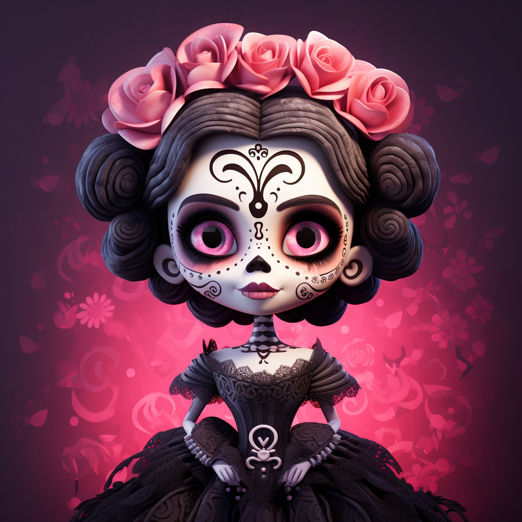 Gothic-style Frida Kahlo skull portrait