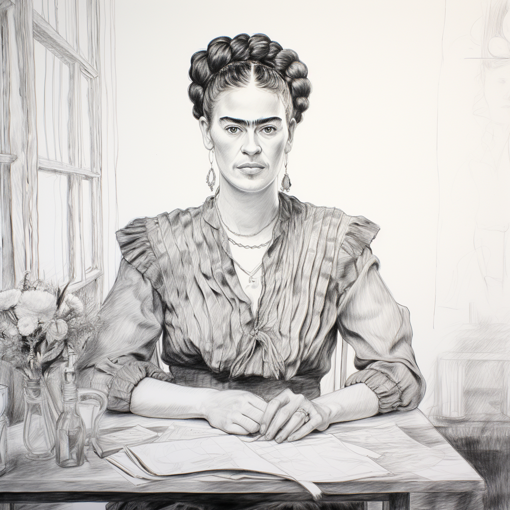 Frida Kahlo Sitting at Table