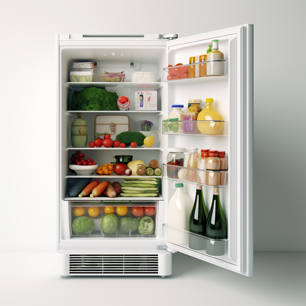 Modern fridge with white background