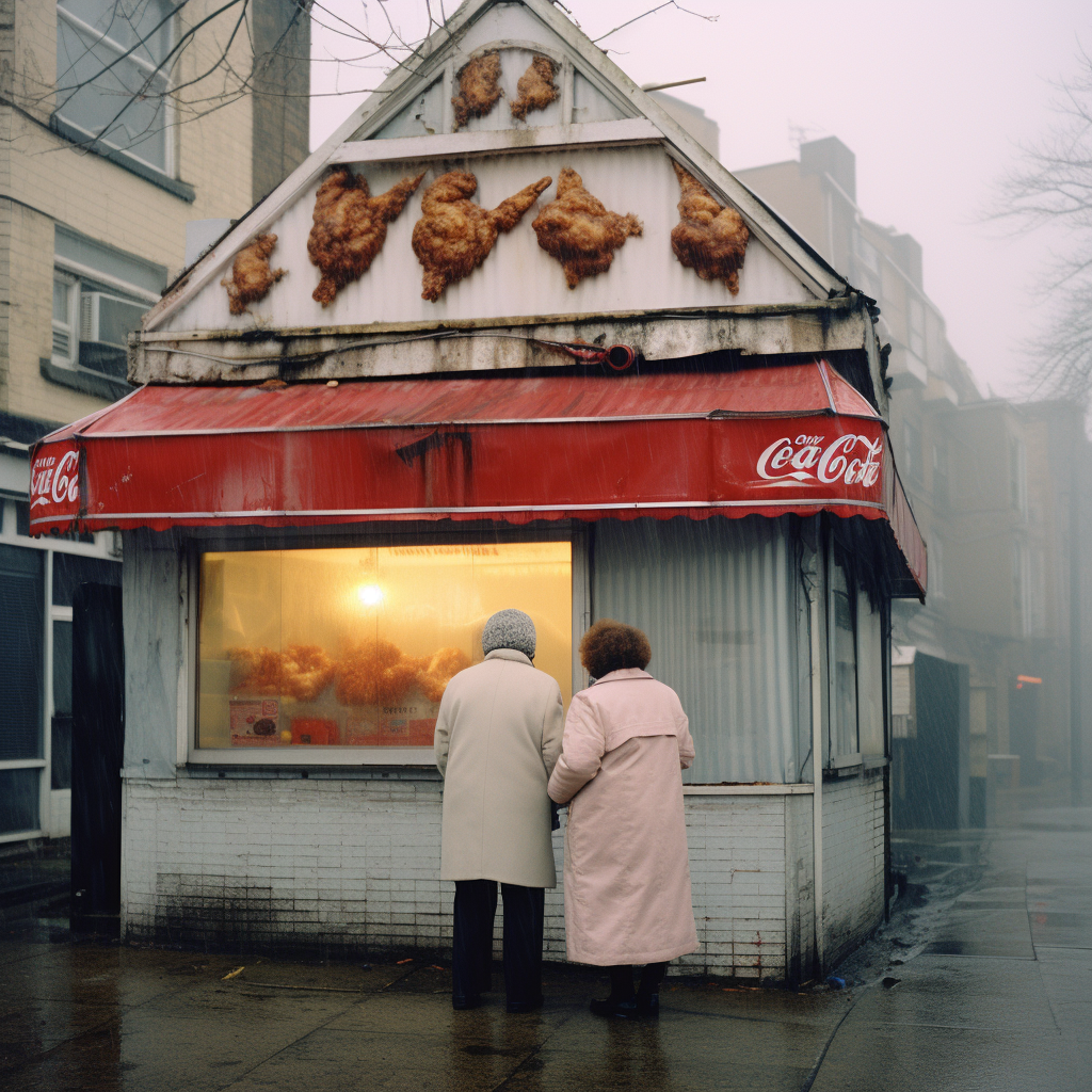 Two old women enjoying fried chicken