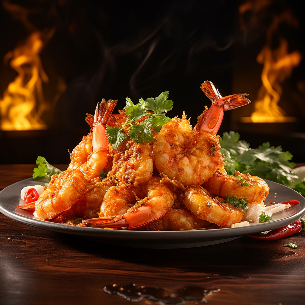 Breaded Fried Shrimp with Chile Glaze and Cilantro