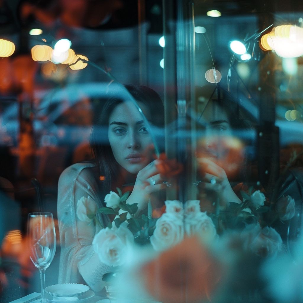 Woman Playing with Roses at Night