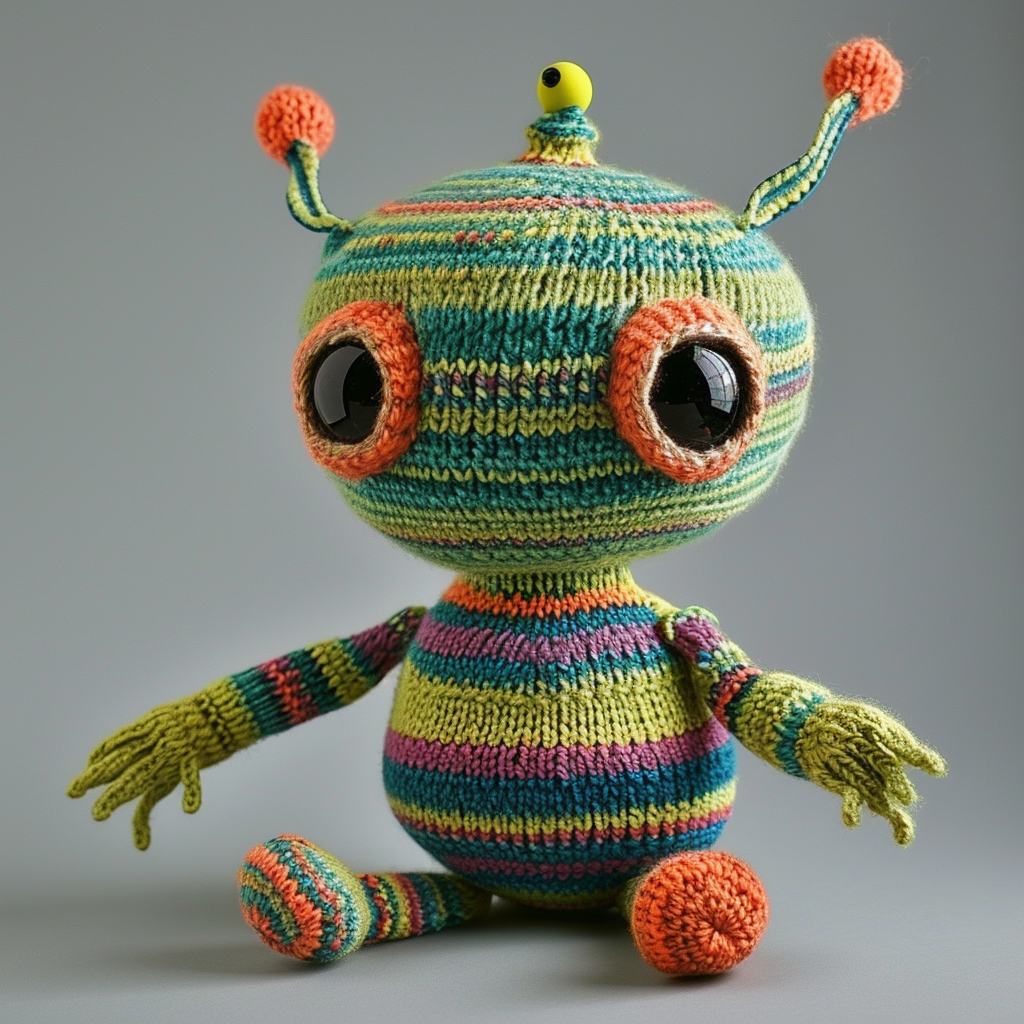 Knitted toy in shape of friendly alien