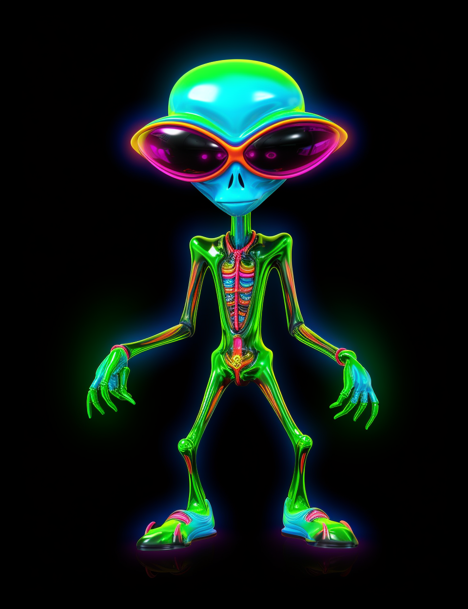 Friendly alien on black background