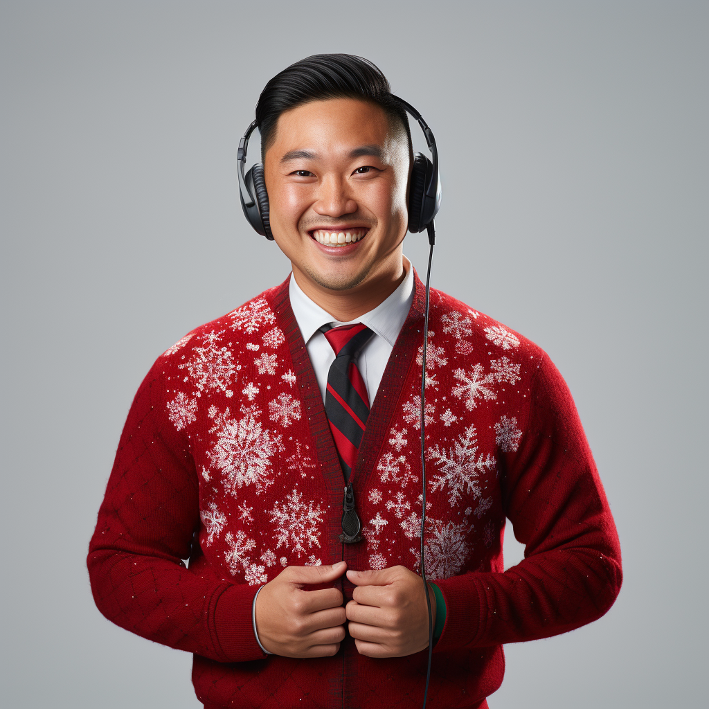 Asian receptionist with festive holiday sweater