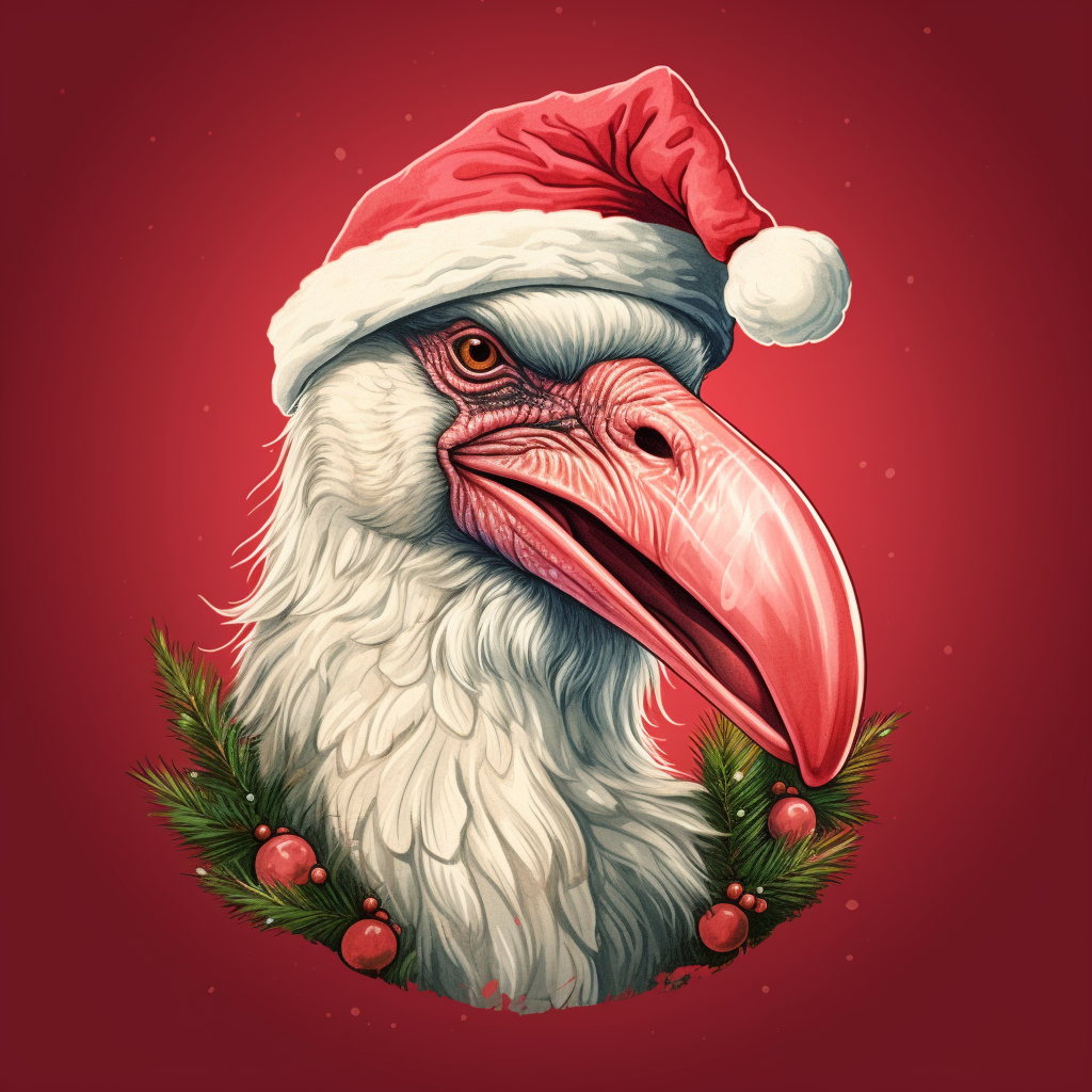 Flamingo head dressed as Santa