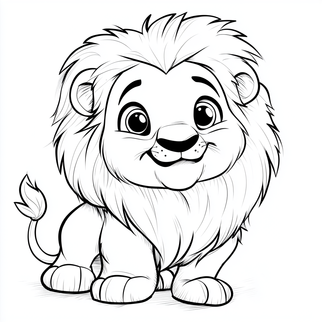 Smiling chubby lion character outline