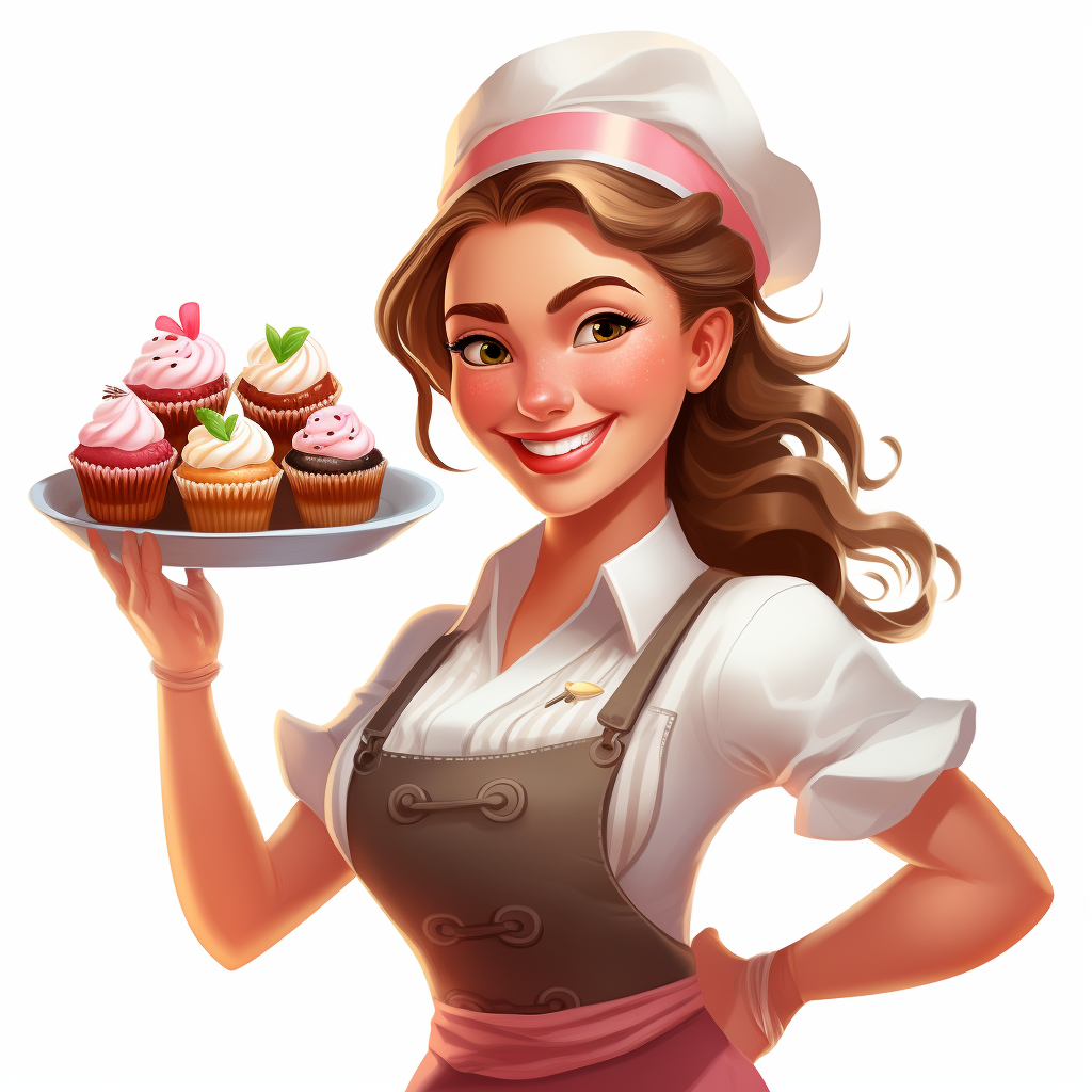 Pastry chef with plate of cupcakes smiling