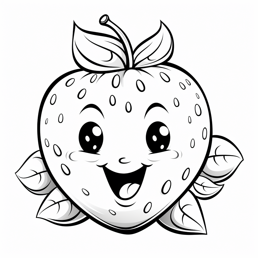 Coloring Page of a Friendly Happy Strawberry