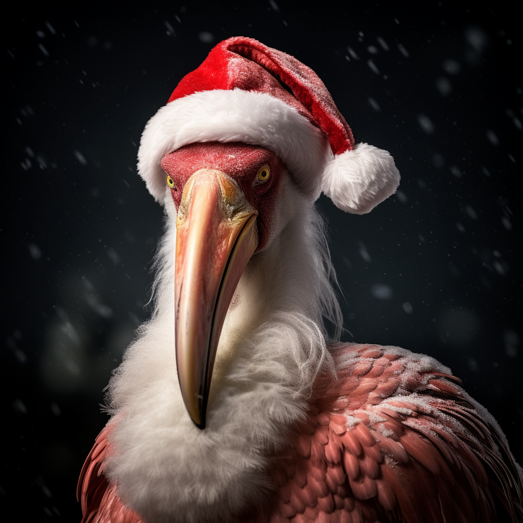 Flamingo dressed as Santa spreading holiday joy