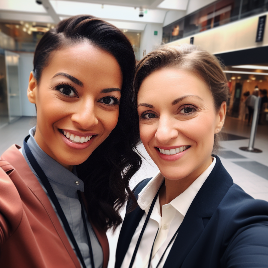 Two friendly professional women posing together