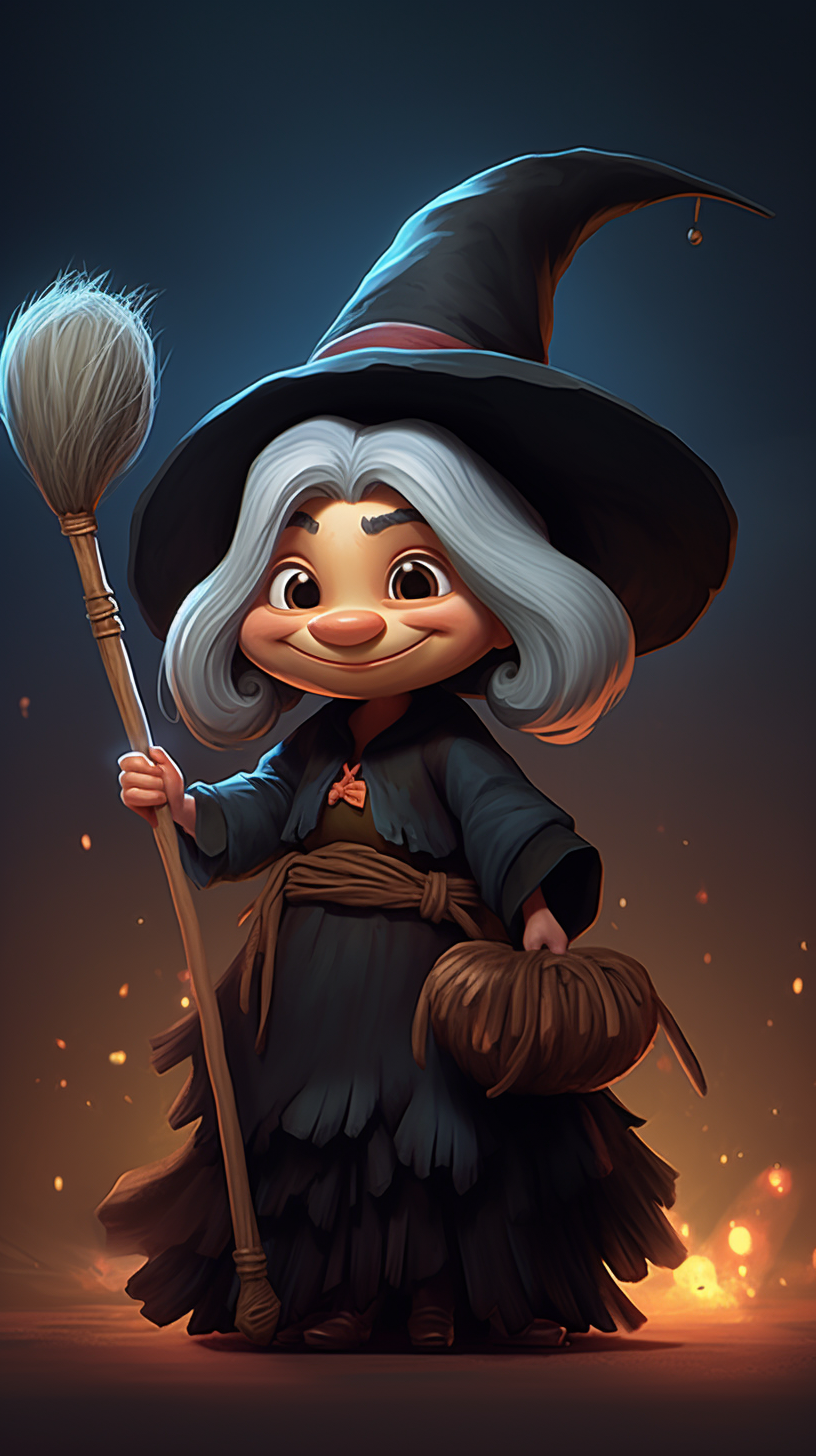 Friendly witch on a Vietnamese broom