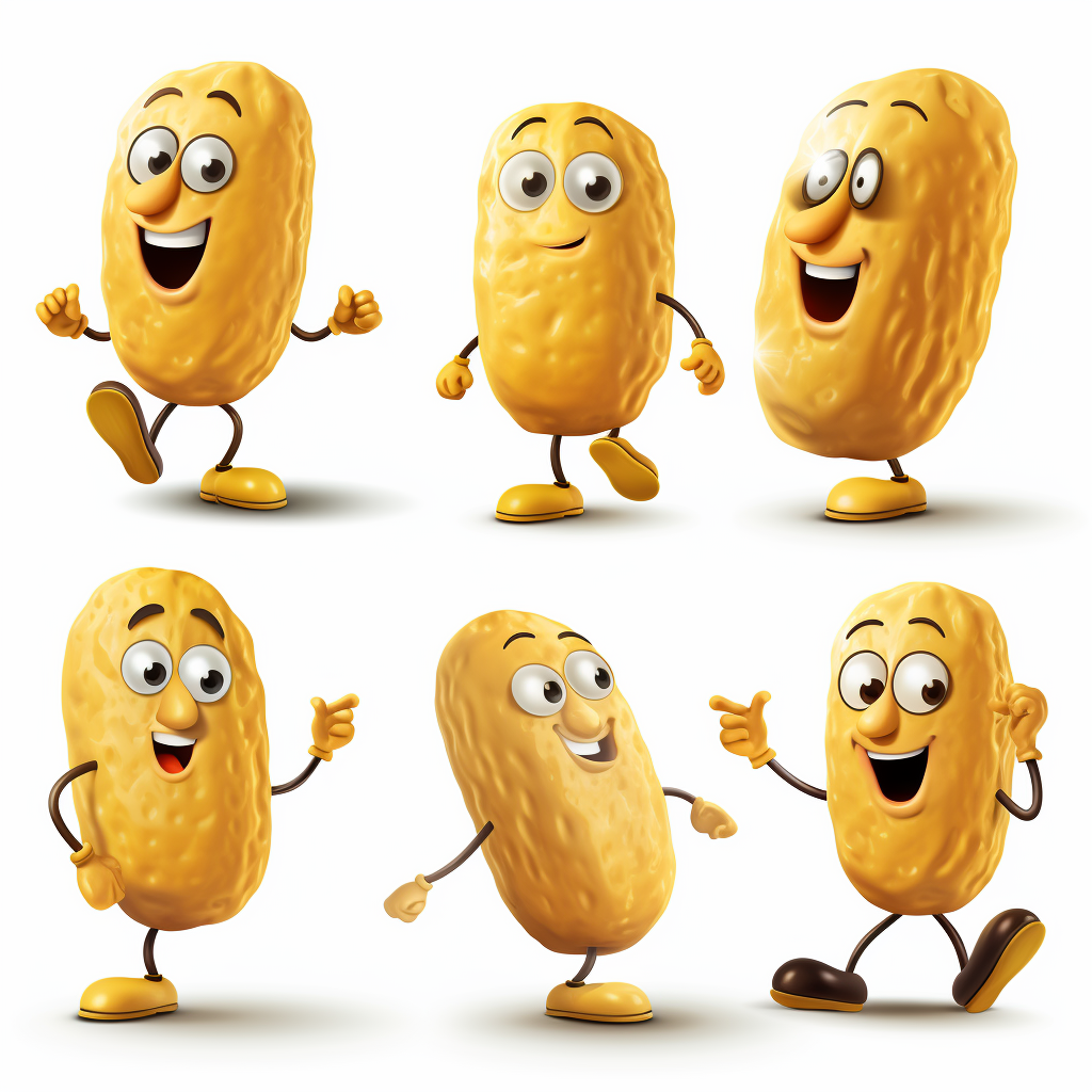 Cheerful peanut character in various poses