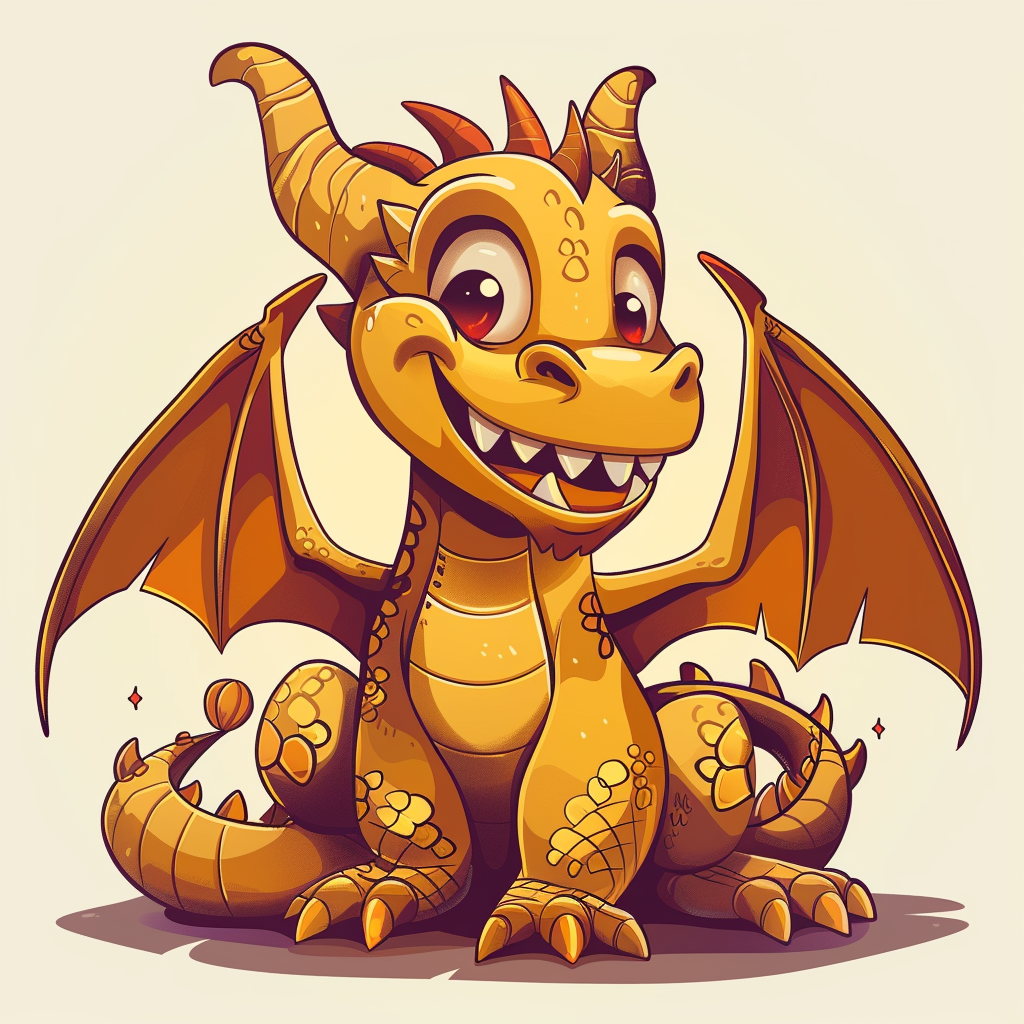 friendly gold dragon smiling illustration